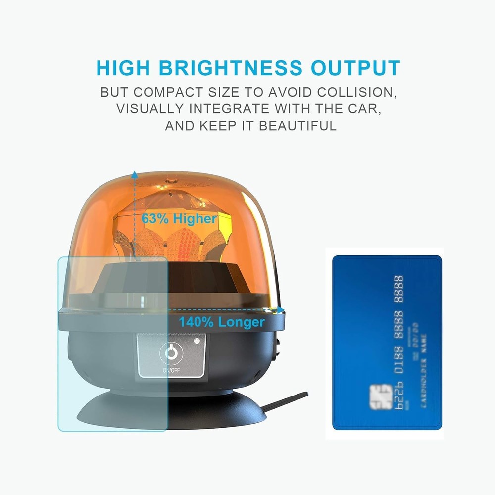 Rechargeable Magnetic Amber Strobe Light - Quick Install for Vehicles & Trailers