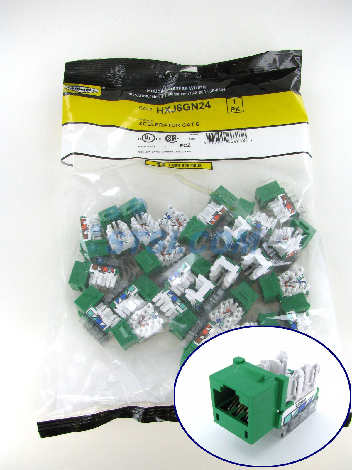 Hubbell HXJ6GN24 XCelerator Cat6 Jack, Green 24-Pack ~STSI