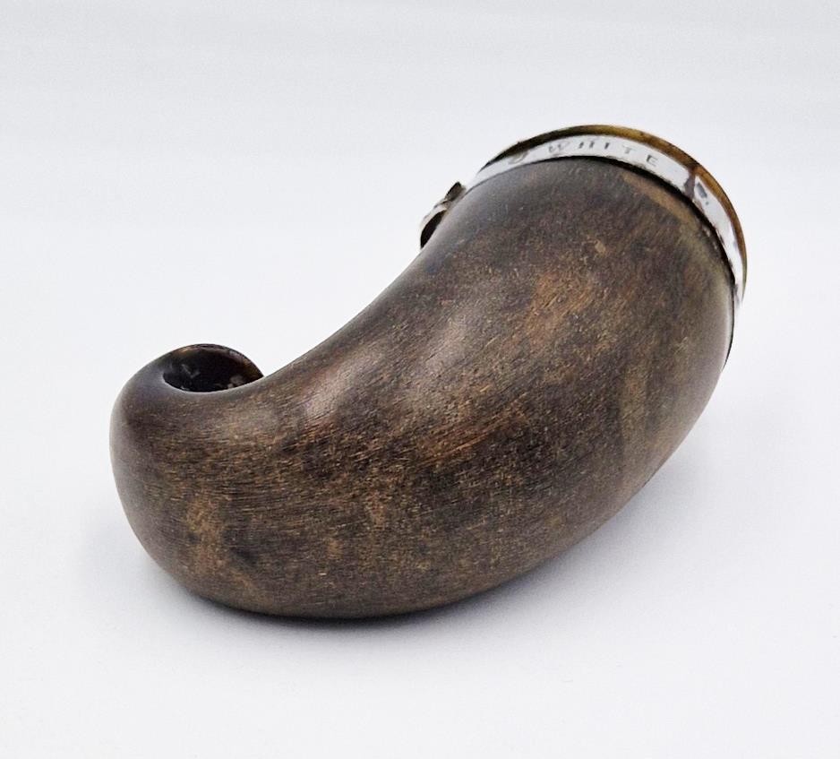 GEORGIAN SCOTTISH SOLID SILVER MOUNTED MASONIC RAMS HORN SNUFF MULL c1820