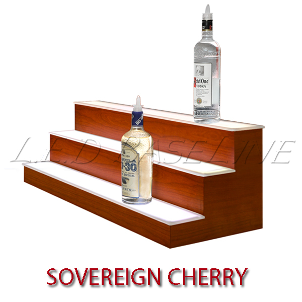 48" 3 Tier LED Lighted  Liquor Display Shelf - Cherry Finish