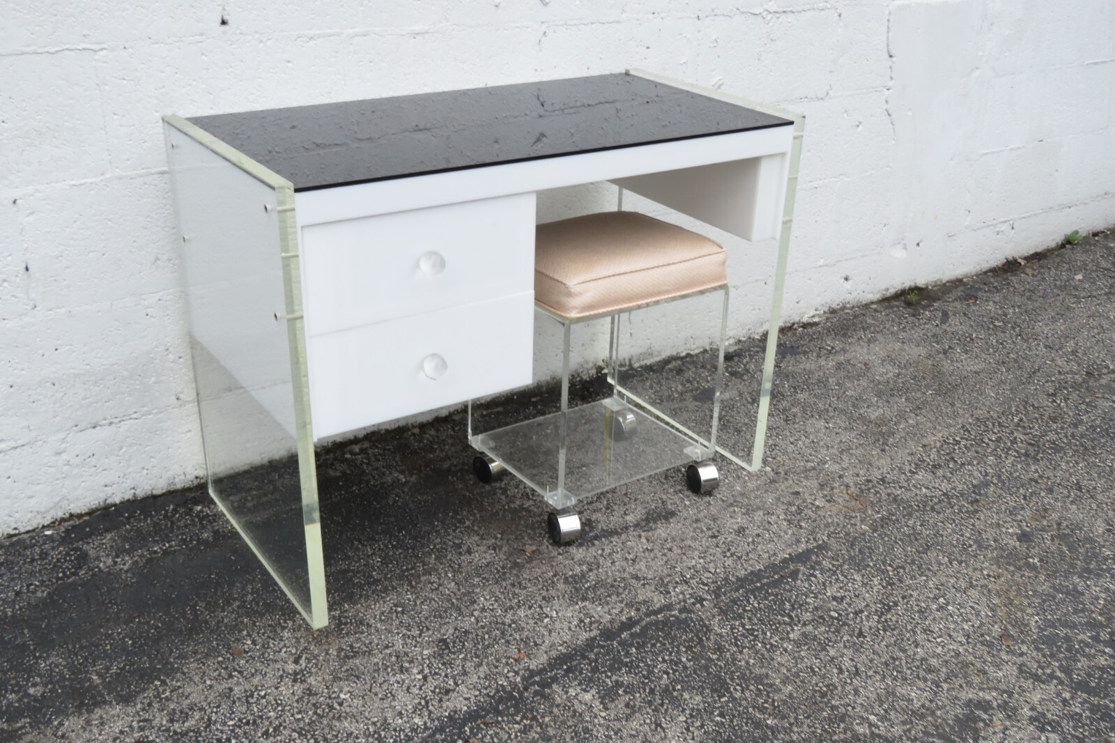Hollywood Regency Lucite Vanity Makeup Table Desk and Stool 5475