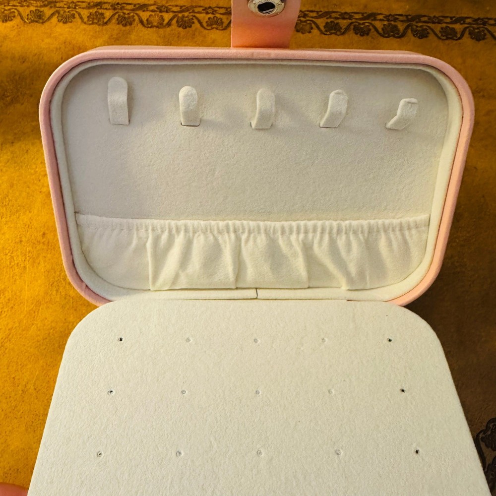 2 Pink Travel Jewelry Box Snap Close Rectangular & Full Zip Square Compartments