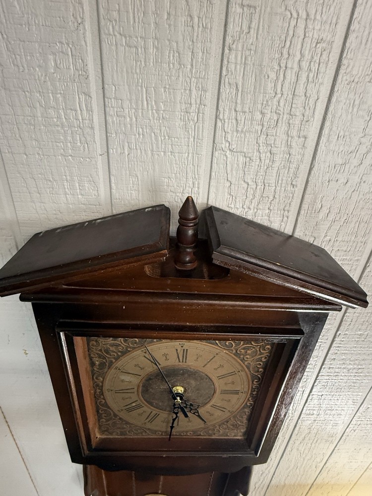 Antique Style Wall Clock Pendulum Brass Weights Quartz Chimes Works