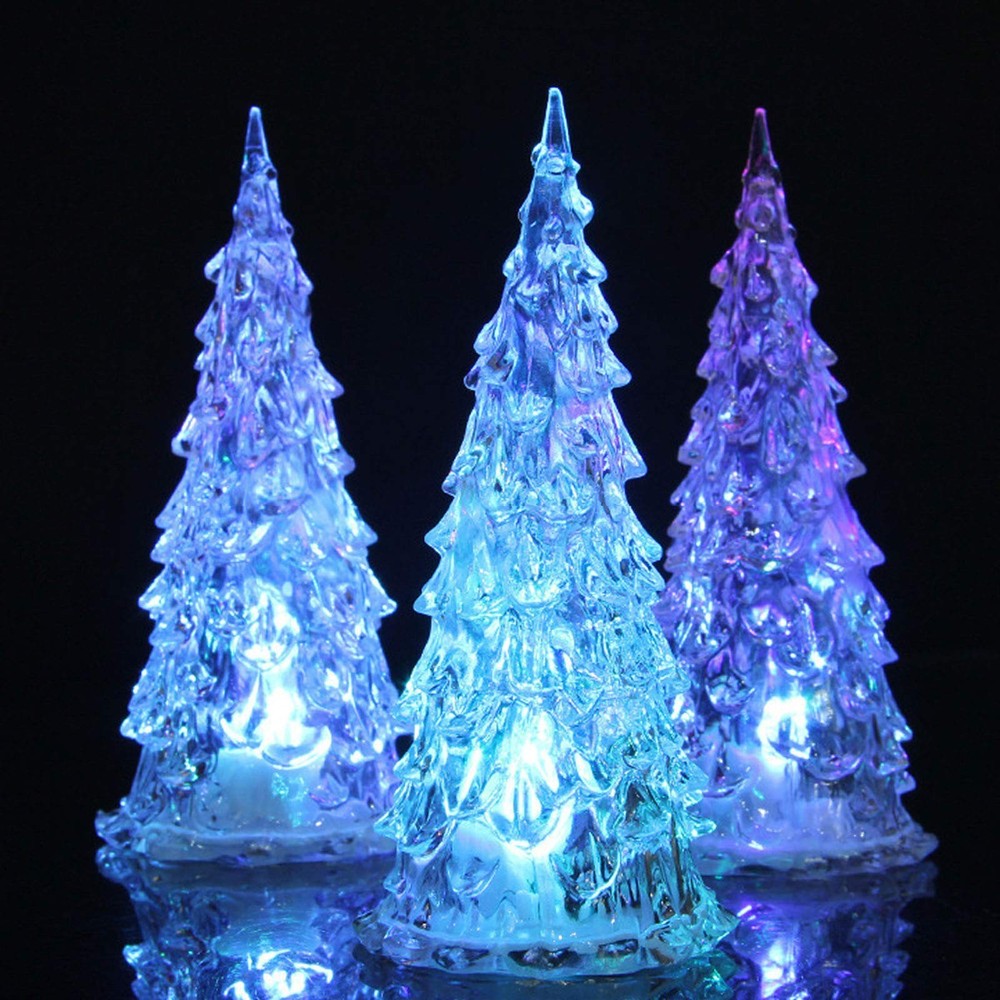 3 Pack LED Christmas Tree Lights, Mini Acrylic Light Up Tree, Color Changing ...