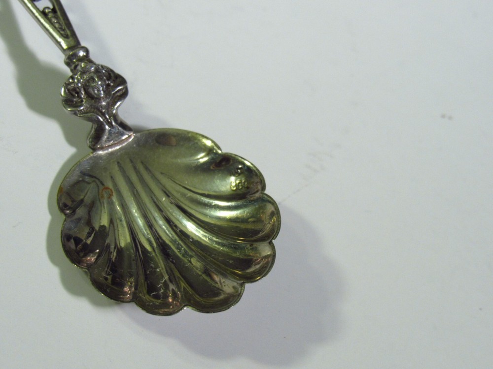 Fancy 3D Figural 800 Silver Scalloped Shell Serving Spoon with Winged Gargoyle