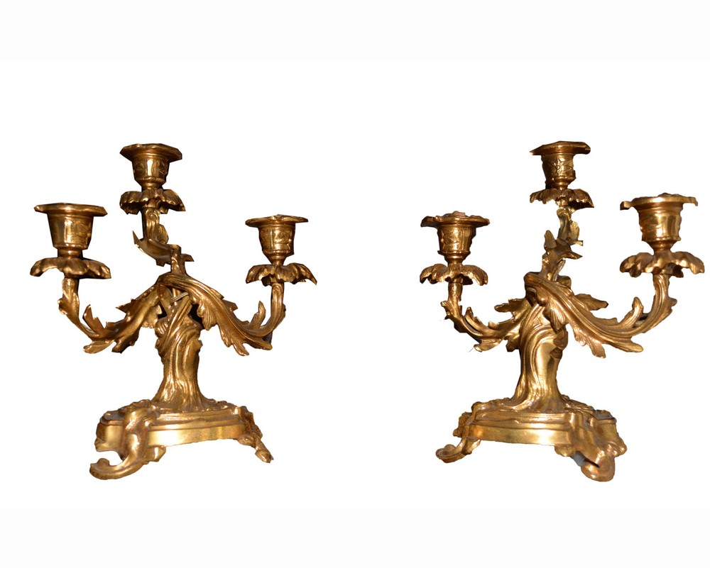 FRENCH ANTIQUE BRONZE CANDELABRAS ROCOCO STYLE