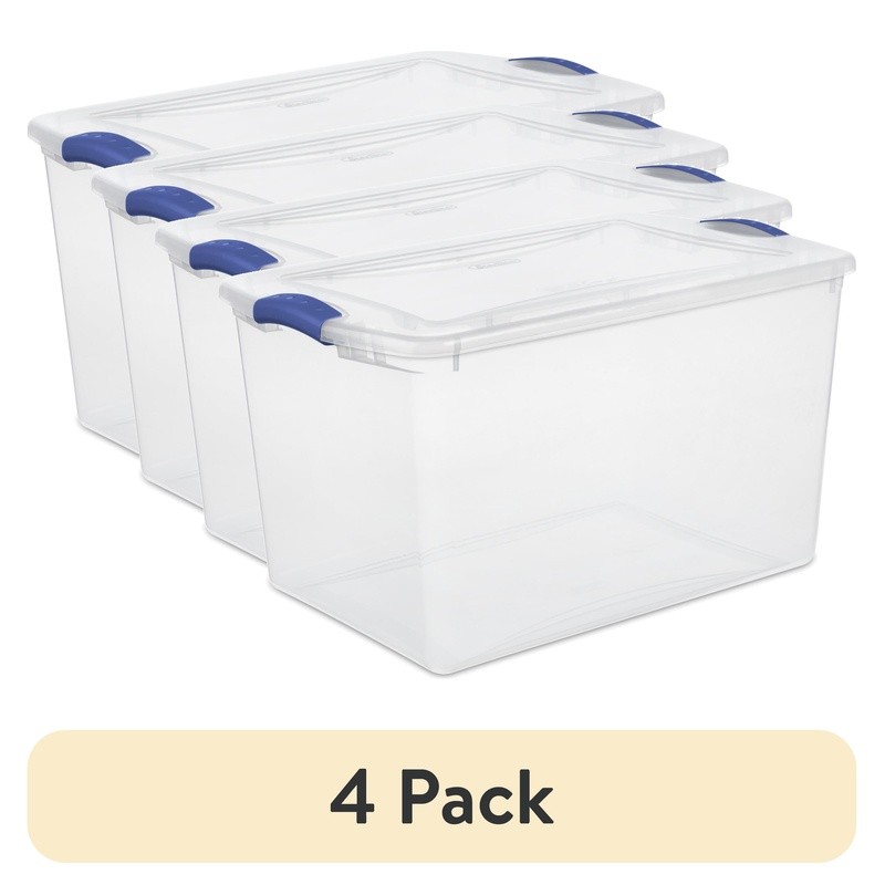 Clear Storage Bin W/ Lid Stackable Plastic Container 66Qt Organizing Closets New