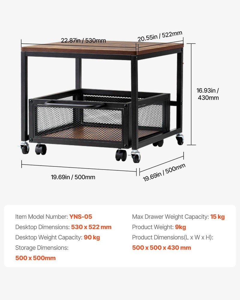 Mini Fridge Rolling Stand - 198lb Capacity Cart w/Storage, Light Brown Wheels