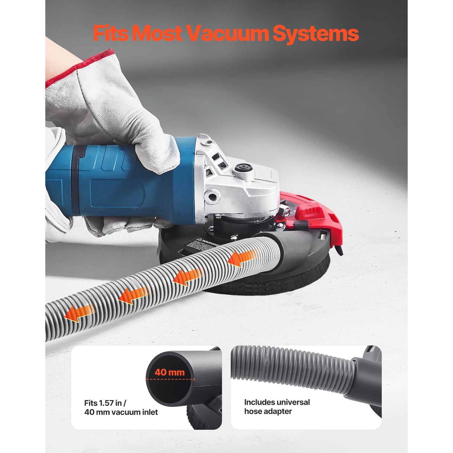 Angle Grinder Dust Shroud 4-5 in with 6 Clamping Washers Connect to Vacuum