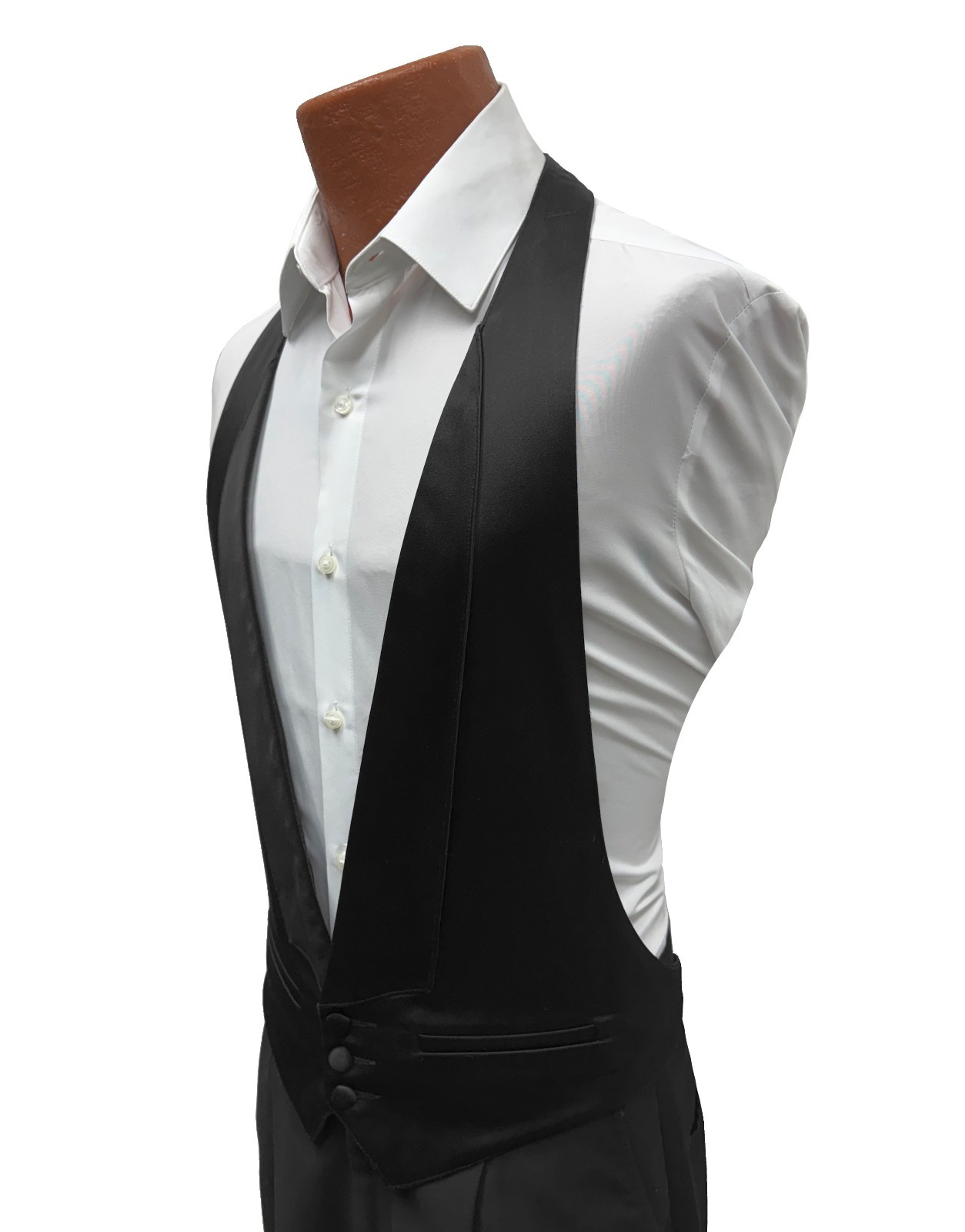Men's Black Satin Tuxedo Vest Low Cut 3-Button Open Back Fit All(34-48 Jacket)
