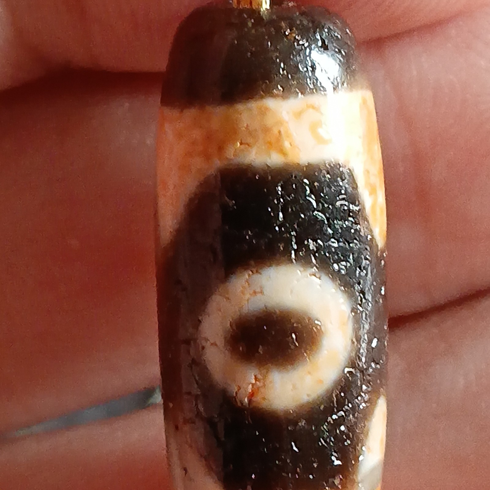 Tibetan Agate Pre 1800s 3 eye Dzi Bead Necklace