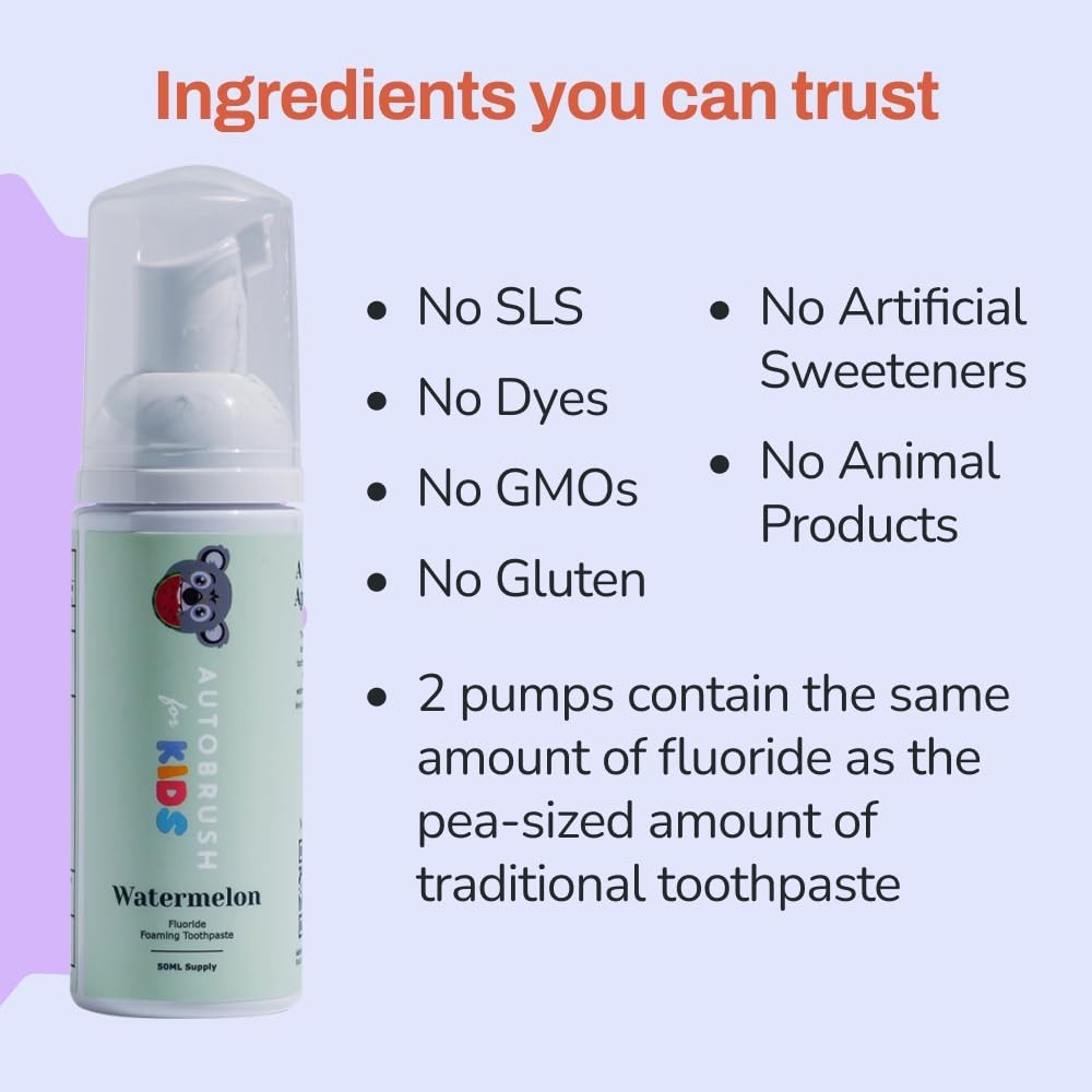 3 Pack - Autobrush Watermelon No Fluoride Foaming Toothpaste 3.4oz Each
