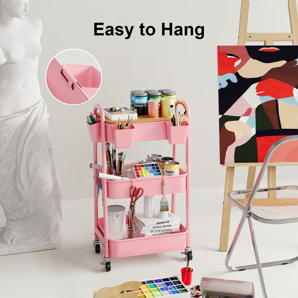 Rolling Cart Accessories, 6 Pack Pink Plastic Hanging Cup Holders, Rolling Ca...