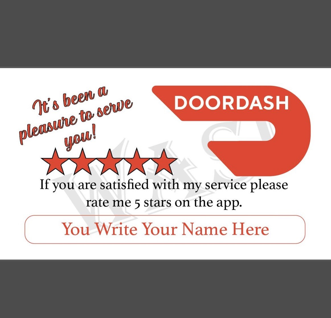 50 DOORDASH Thank You Business Cards Size Dasher Bag Improve 5 STAR RATING