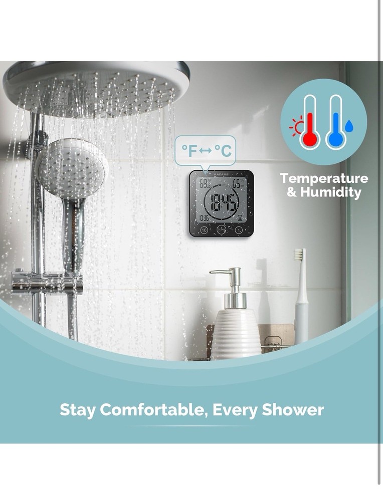 KADAMS Digital Bathroom Shower Kitchen Wall Clock Timer with Alarm