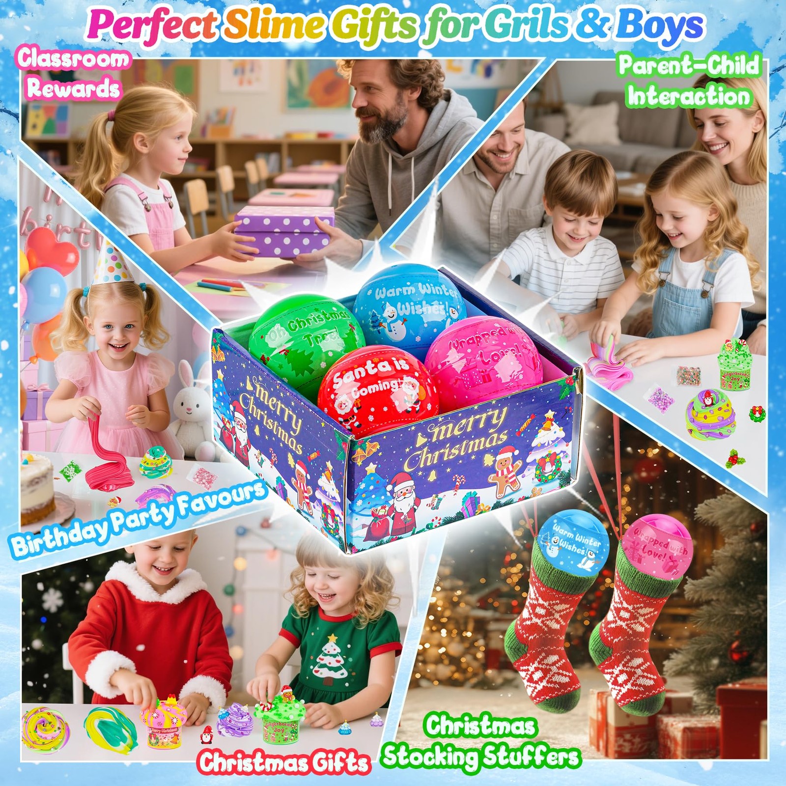 LAWOHO Christmas Stocking Stuffers for Kids, 4 Pack Slime