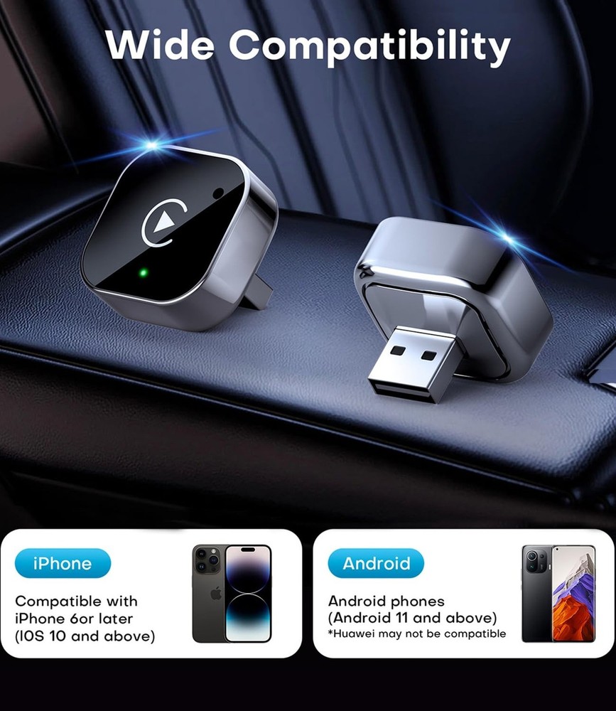 2025 Upgraded Wireless CarPlay Adapter& Android Auto Adapter, Mini&Stable Car...