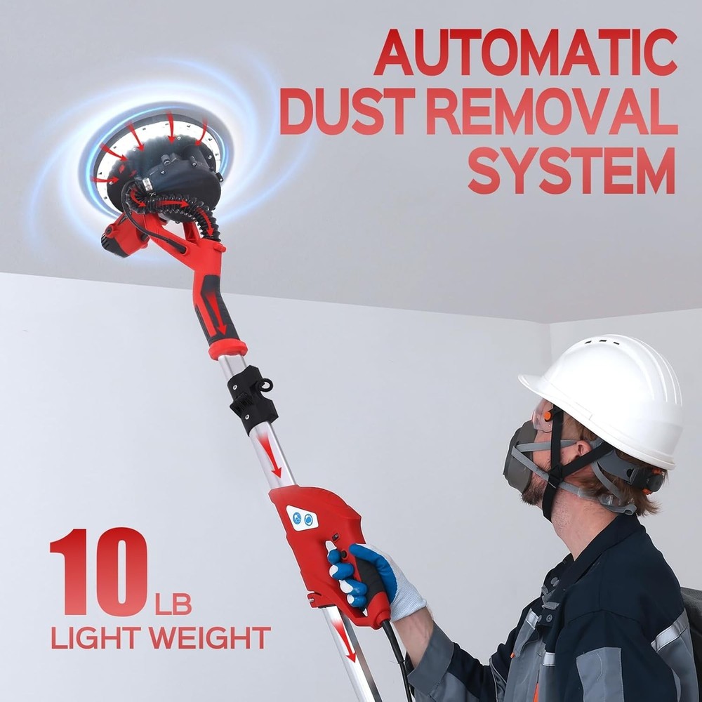 Drywall Sander Popcorn Ceiling Removal Tool with Dust Collector LED Light 8A