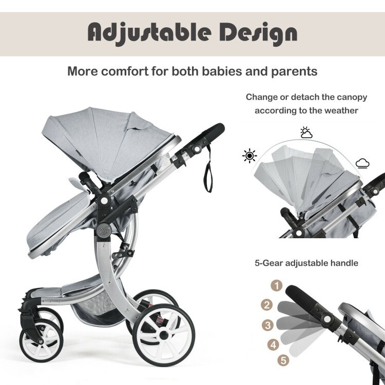 2-in-1 Foldable High Landscape Infant Stroller W/ Diaper Bag & Adjustable Canopy