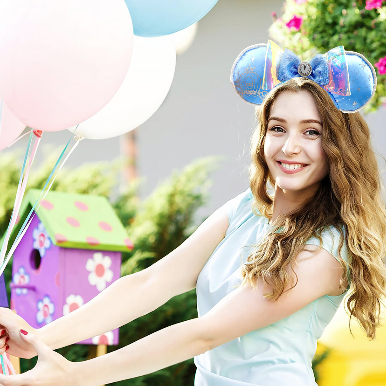 Disney Parks Cinderella Minnie Mouse Ears Blue Headband Disneyland 2024