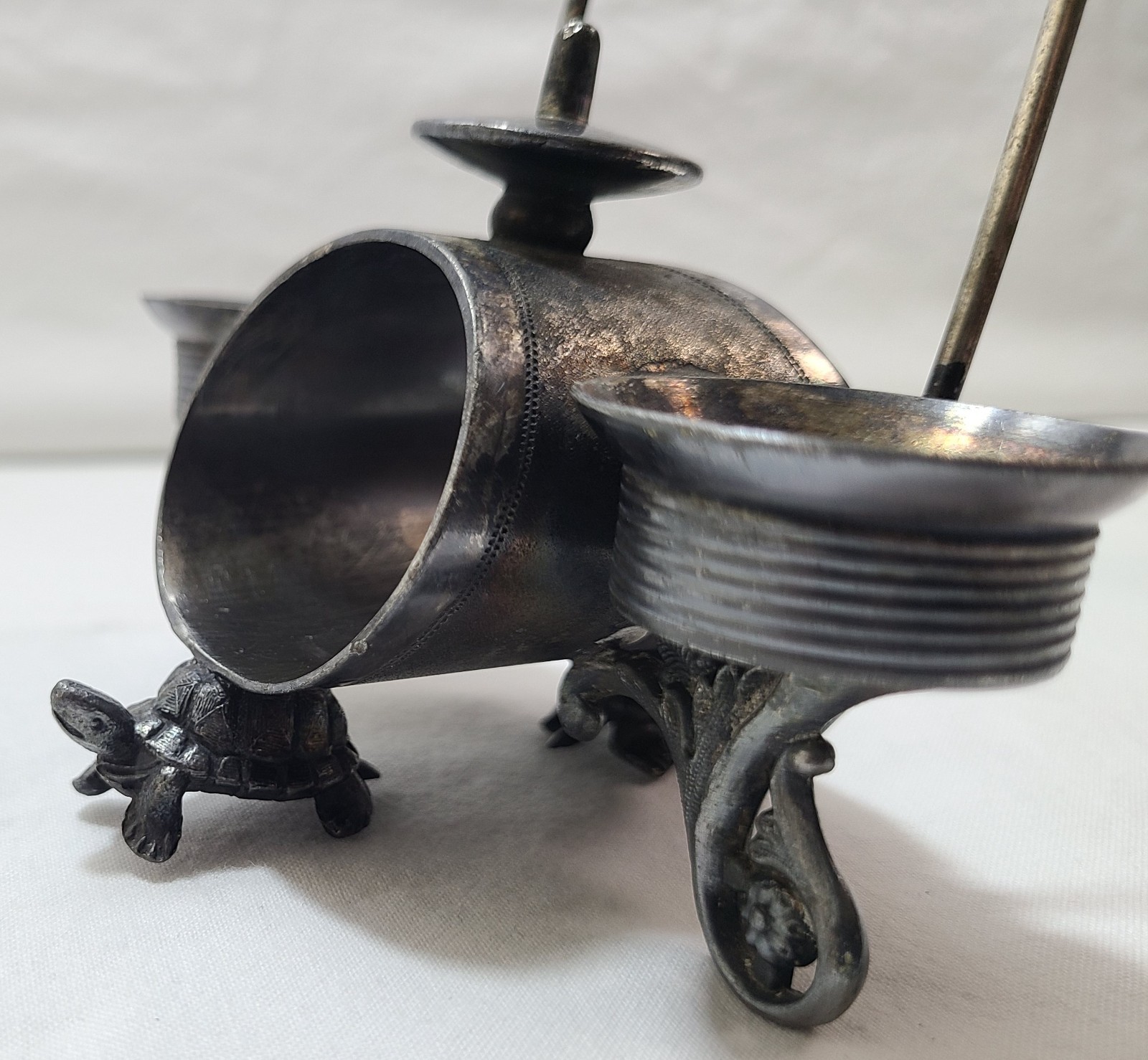 Napkin Ring Holder Salt Cellar Antique Silverplate  Figural  2 Turtles