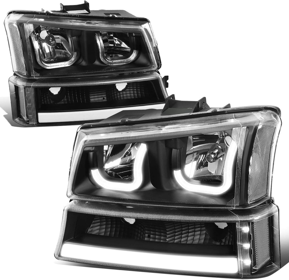 LED DRL Headlights Assembly Compatible with 2003-2007 Chevy Avalanche Silverado