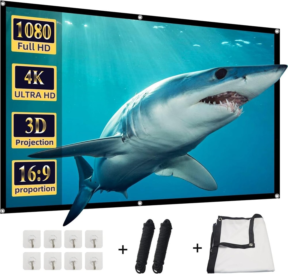 High-Density Polyester 84-Inch Projector Screen - 160-Degree Viewing for 3D & HD