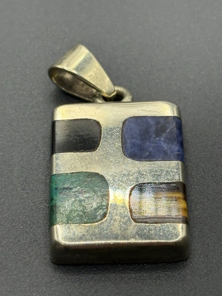 Alpaca Mexico Silver Plate Pendant Multi Gemstone Z4