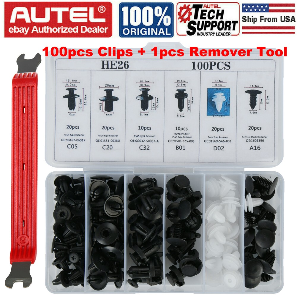 100pcs Car Clips Trim Push Retainer Pin Rivet Bumper w/ Remover Tool