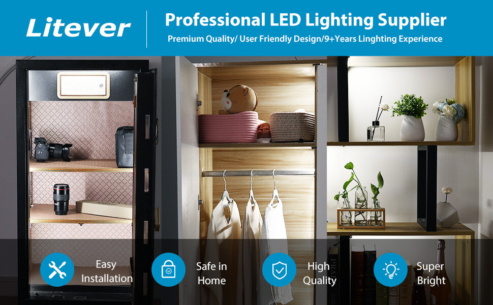 6 Slim LED Light Bars. Linkable Extendable Plug-in for Gun Safe, Locker, Closet