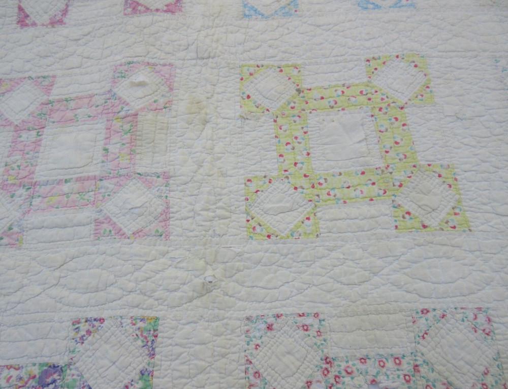 Quilted Patchwork Squares Quilt Hand Sewn 78" x 67"