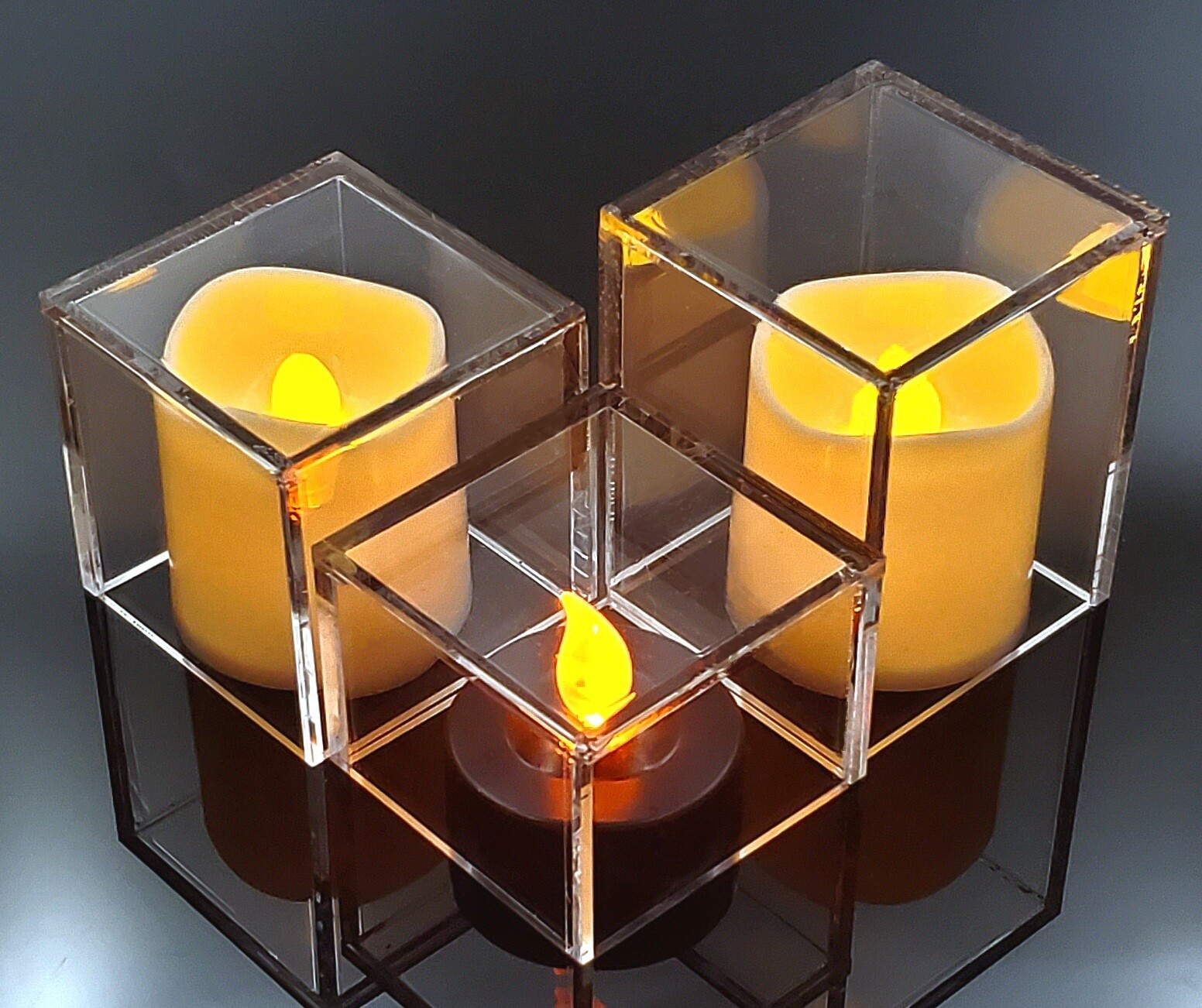 4x4x4 Clear & Colorful Acrylic Display Boxes Decorative Cube Stands, Tray Bin