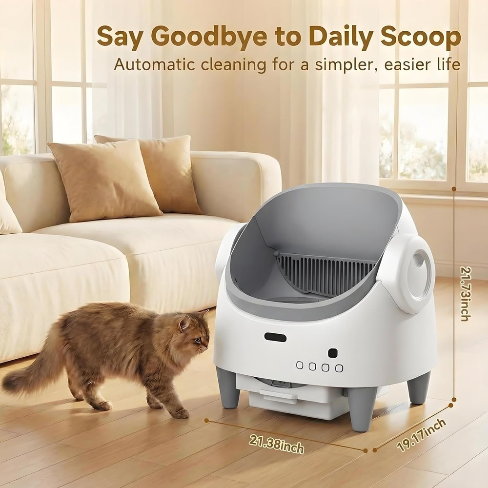App-Controlled Self-Cleaning Litter Box, Open-Top for Large Cats Multi-Sensor