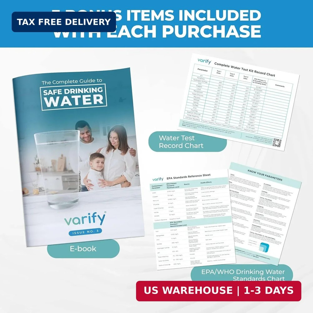 Varify 17in1 Complete Drinking Water Test Kit - 100 Strips + 2 Bacteria Tester K