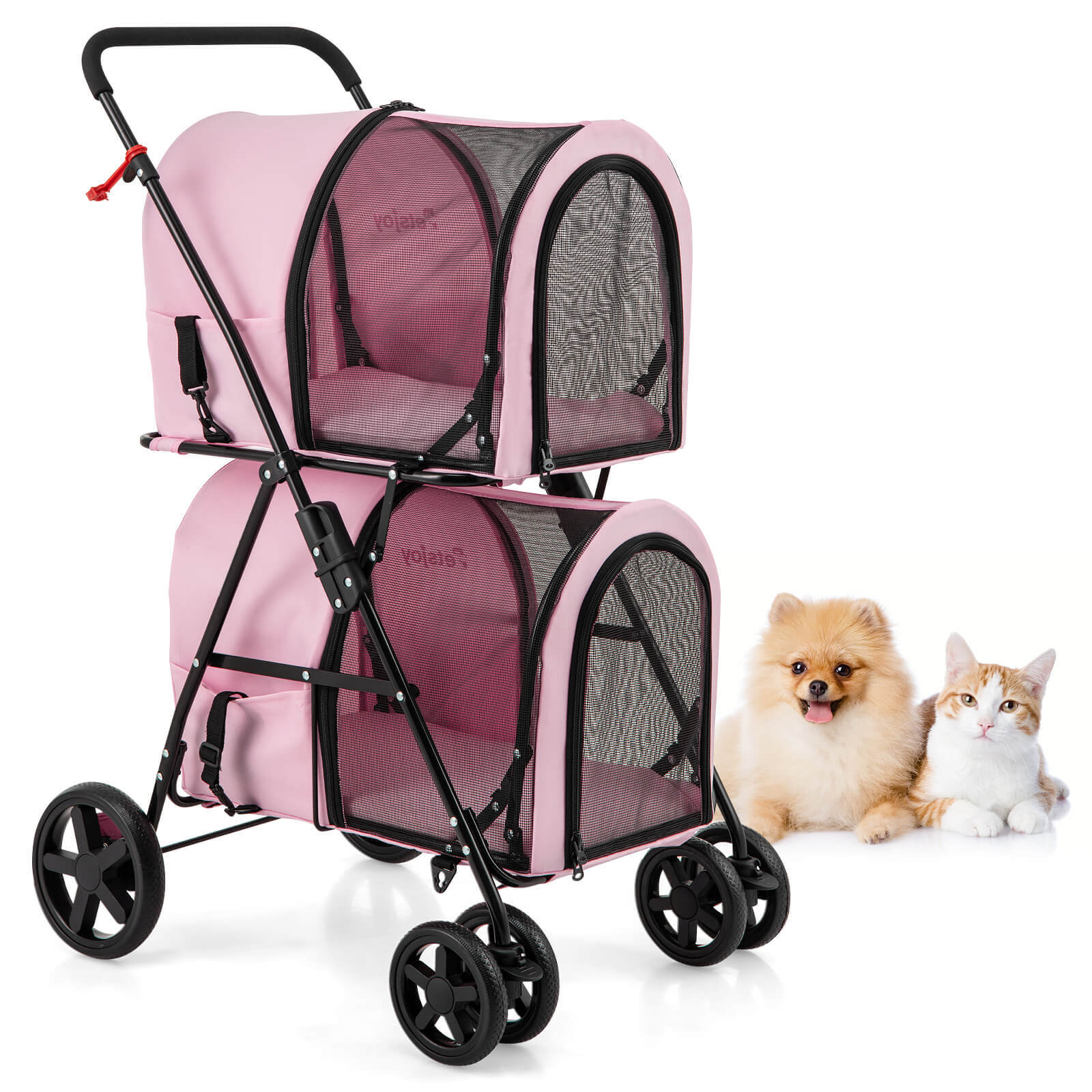 4-in-1 Double Pet Stroller w/ Detachable Carrier Travel Carriage for Cats