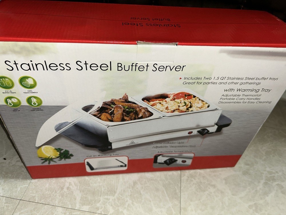 Stainless Steel Buffet Server  Two 1.5 QT Trays Warming Tray & Adjustable Temp
