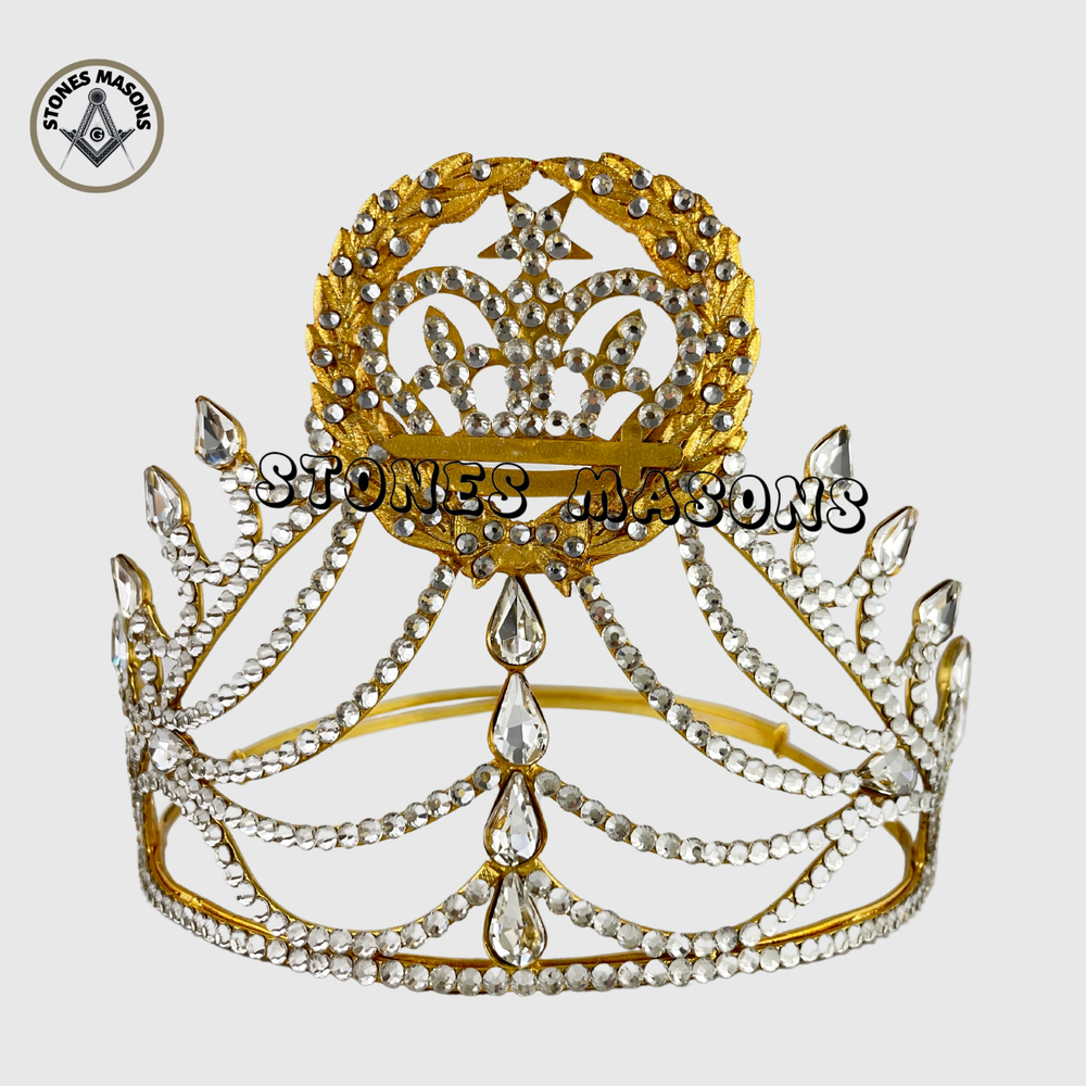 Masonic Worthy Amaranth Crown Gold Tone With Rhinestone Adjustable fitting+case