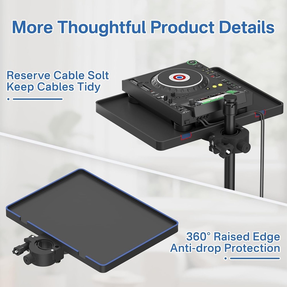 Functional Microphone Stand Tray with Adjustable Plastic Small Tray, Black