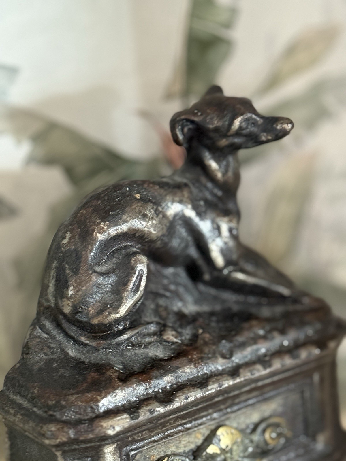 Antique French Victorian Bronze Greyhound Dog Fireplace Mantel Ornament c1900