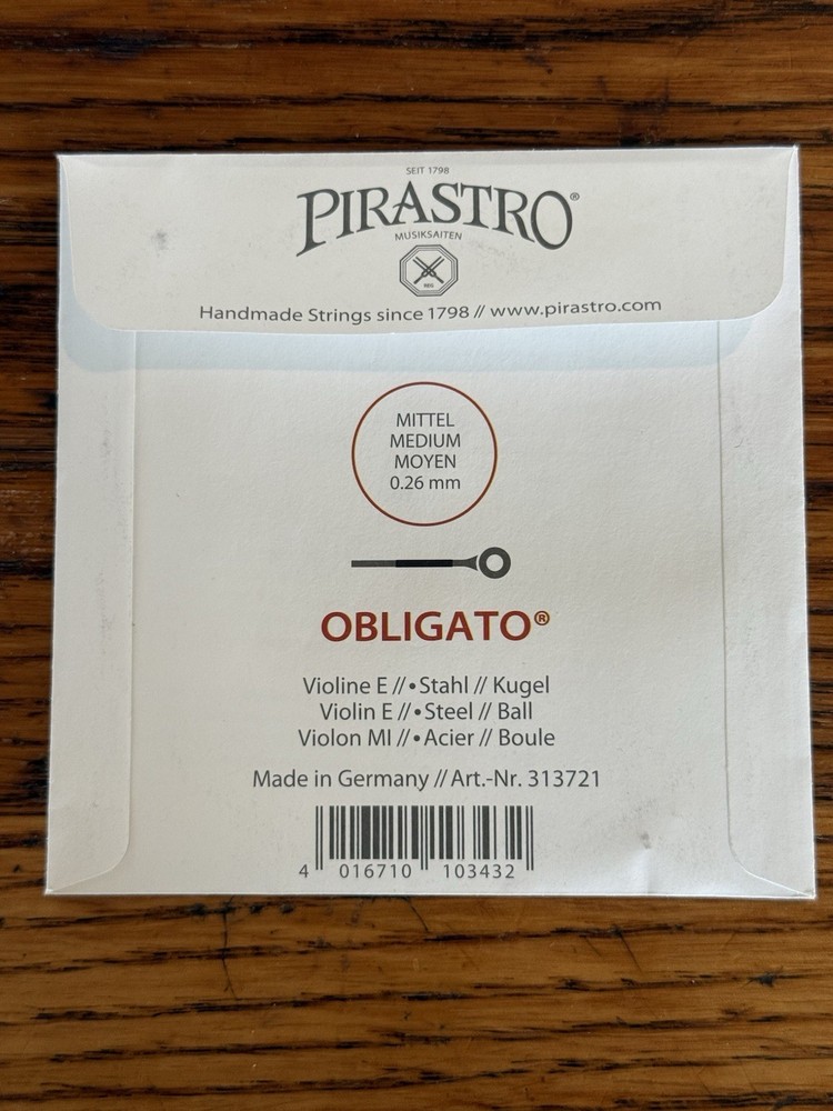 Pirastro Obligato Series Violin E String 4/4 Medium - Ball End