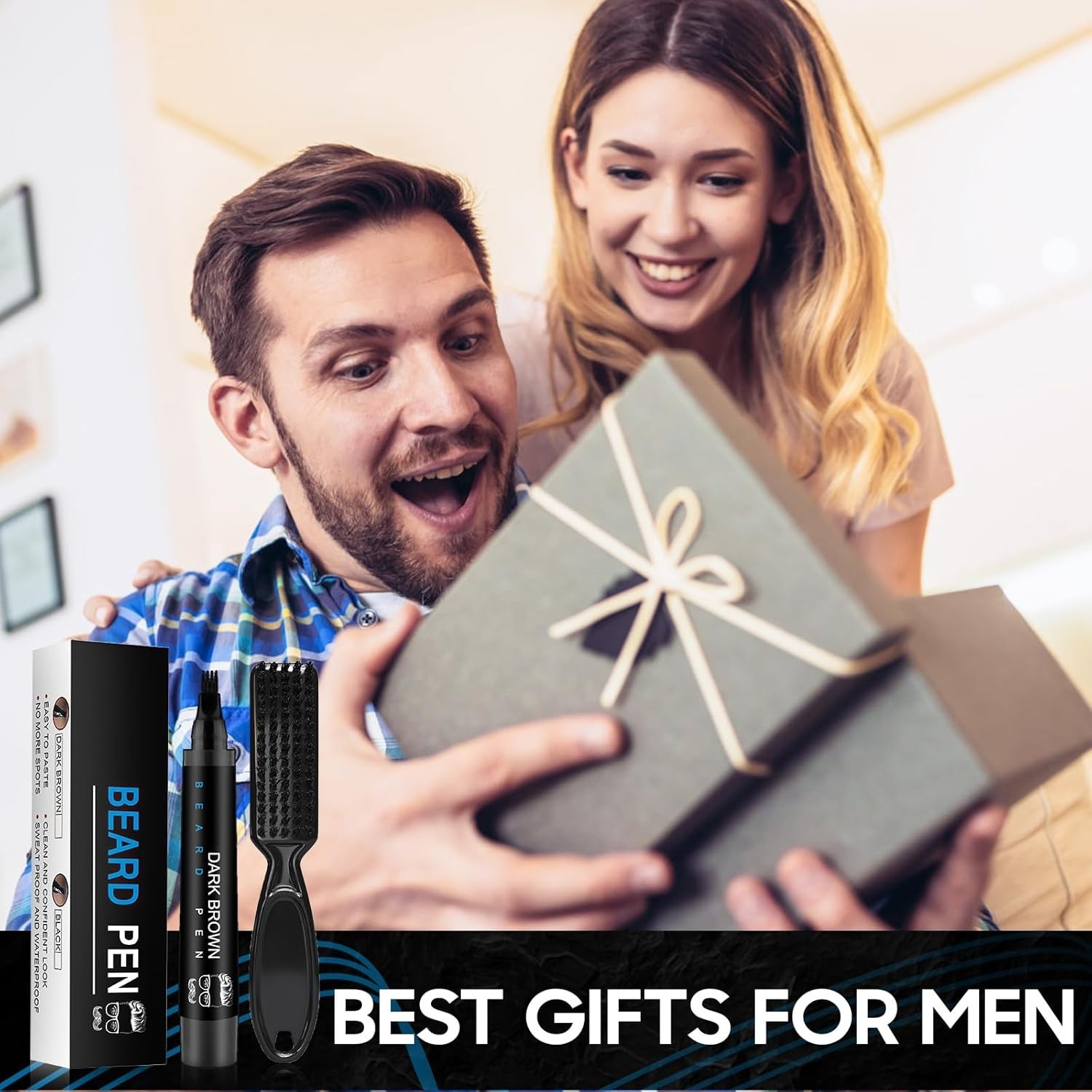 Men Beard Filling Pen Hair Grower Waterproof Filler Moustache Eyebrow Brush Tool