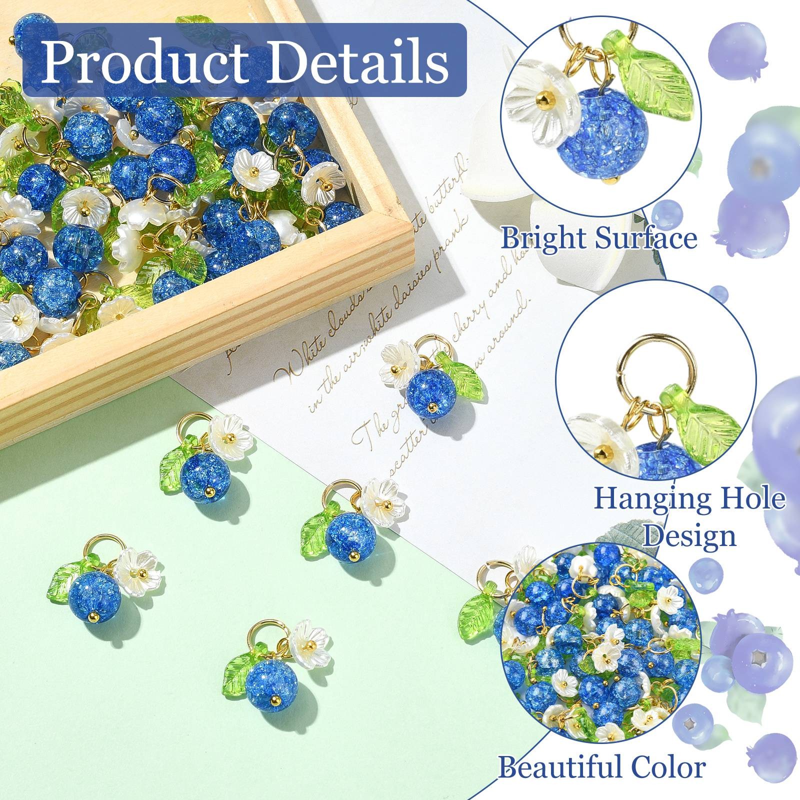 50pcs Blueberry Glass Charms Imitation Fruit Food Charms for DIY Jewelry