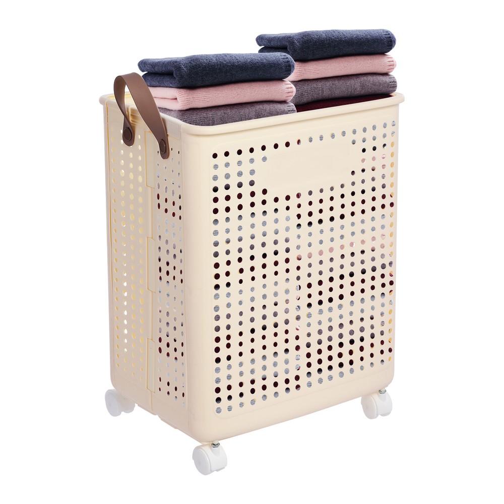66lbs Collapsible Laundry Hamper Foldable Rolling Laundry Basket With Wheels US