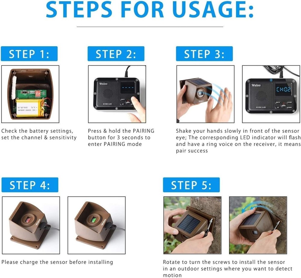 Multi-Functional Wireless Driveway Motion Detector - 1800ft Range, Weatherproof