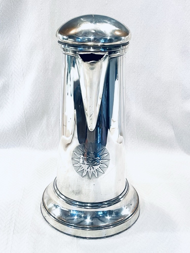 IMPRESSIVE VICTORIAN SILVER PLATED LARGE ECCLESIASTIC FLAGON.