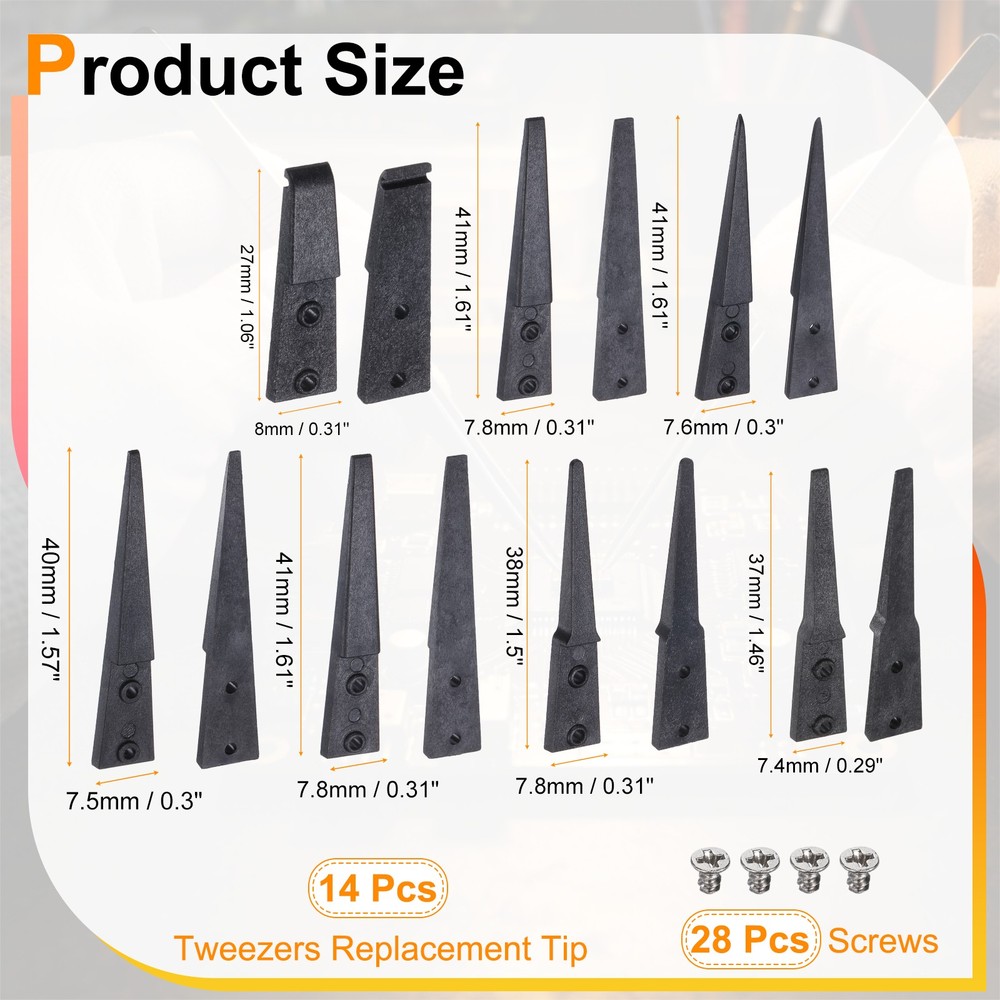 16Pcs Carbon Fiber Precision Tweezers Replacement Tip Set, Black