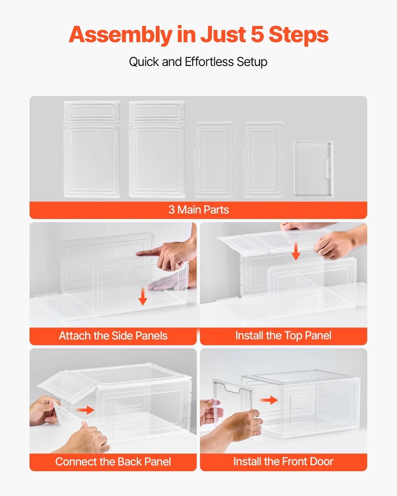 [New]Shoe Storage Boxes, 6 Pack Clear Stackable Shoe Boxes Storage Organizers wi