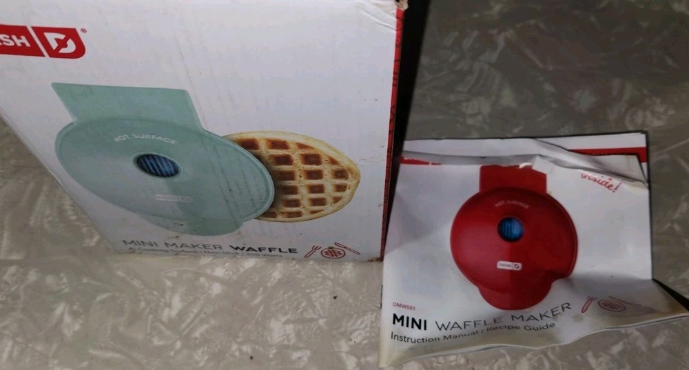 Dash Mini Waffle Maker Light Blue 4 inch Cooking Surface Cute Breakfast With Box