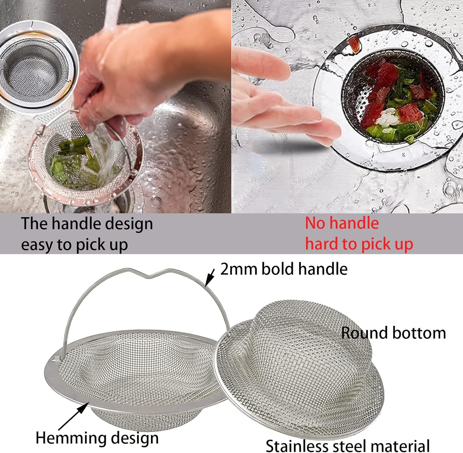 Kitchen Sink Strainer Large Wide Rim 4.5" Stainless Steel Mesh Drain Filter
