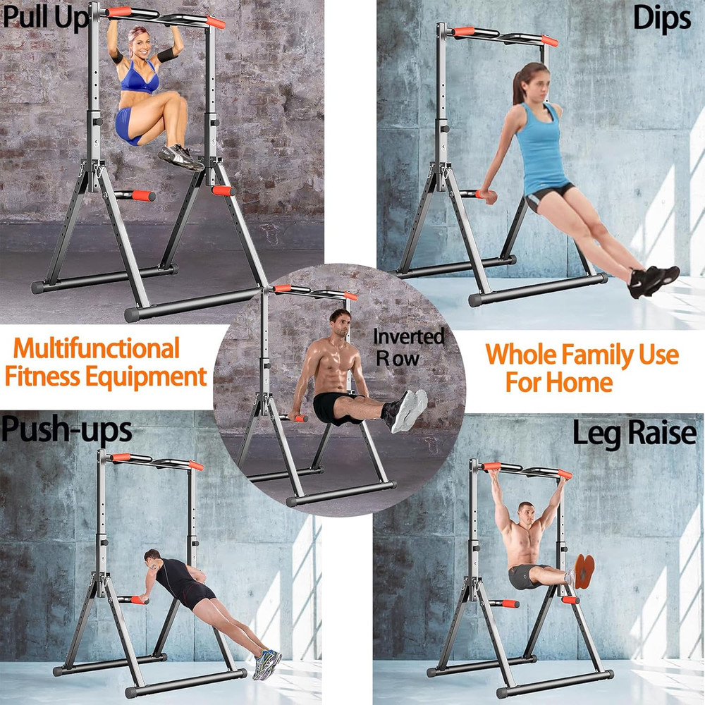 Foldable Power Tower Dip Station Pull up Bar Station Adjustable Multifunction Fi